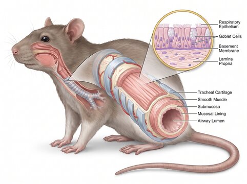 Rat Trachea Anatomical Illustration Showing Respiratory System and Histology Details