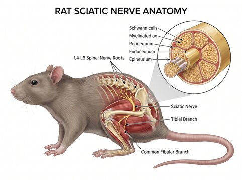Rat Sciatic Nerve Anatomy Diagram with Detailed Nerve Cross Section Illustration