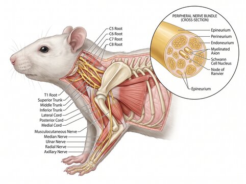 Rat Brachial Plexus Anatomy Illustration and Peripheral Nerve Cross Section