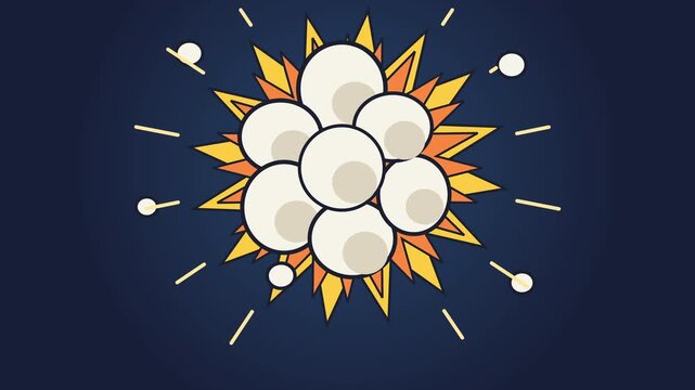 Cartoon smoke explosion animation, comic style blast effect, retro pixel art, energetic burst, fiery bursts, comic book sound effect illustration, dramatic impact