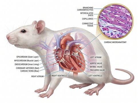 Detailed Rat Cardiac Anatomy Diagram and Heart Microanatomy Histology Illustration