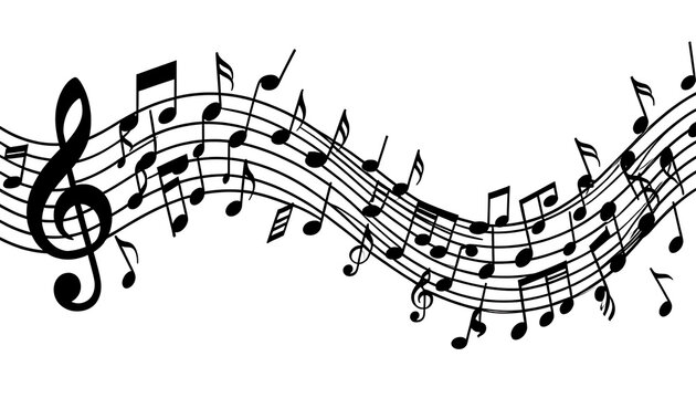 Flowing Musical Notes with Treble Clef Background