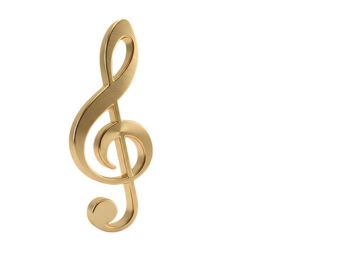 3d render of a golden treble clef symbol isolated on transparent background