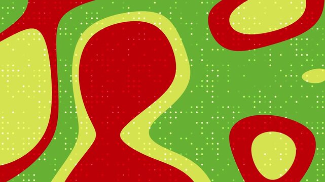 Abstract liquid fluid waves background in lime yellow, green, and vibrant red with pixel dot grid pattern