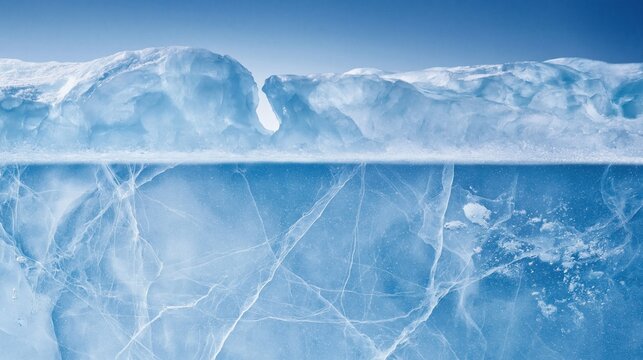 Massive iceberg with a large submerged base showing internal fractures and translucent texture for data strategy and hidden potential concepts