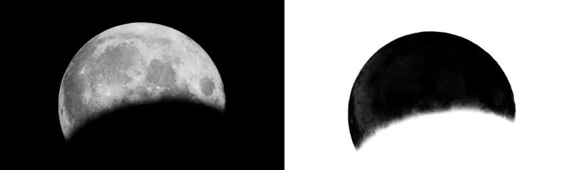 Moon Phases: Gibbous Lunar Surface in Monochrome and Inverted for Striking Contrast © CDW DESIGN