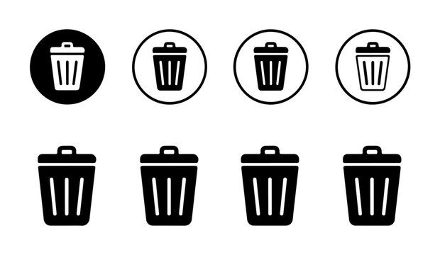 Four black delete icons in a row, simple vector graphics for digital interfaces.