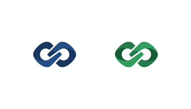 Two infinity loop icons in blue and green gradient colors on a white background, representing eternity or loop.