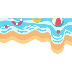 Naklejka premium Beach water bottom border with waves and summer elements, vector illustration