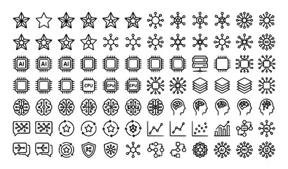 Obraz premium Premium AI System Neural Network Star and Smart Technology Outline Vector Icon Set