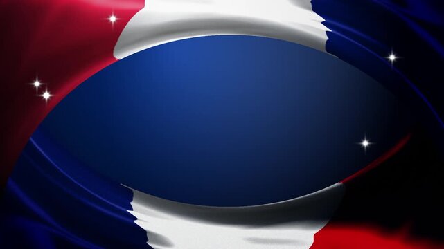 Waving French tricolor forms a red, white and blue fabric frame around a deep blue center motion background 4k animation video suitable for national celebration day, ads, presentation, stage, etc