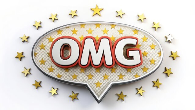 Comic omg speech bubble with stars isolated on white background copy space