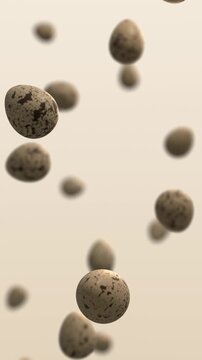 Floating quail eggs on beige background. 3d rendering