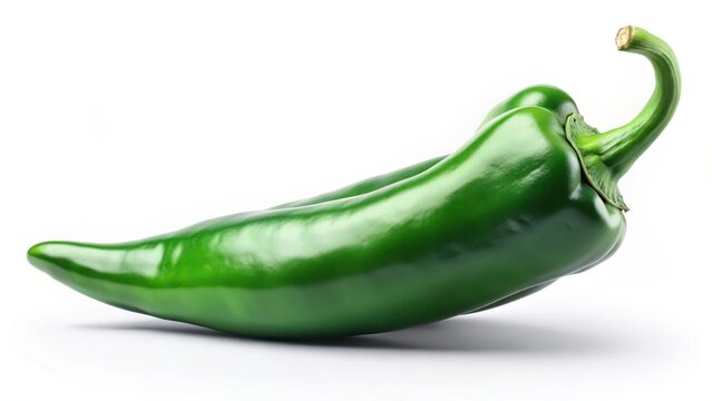 Large green chili pepper on white background