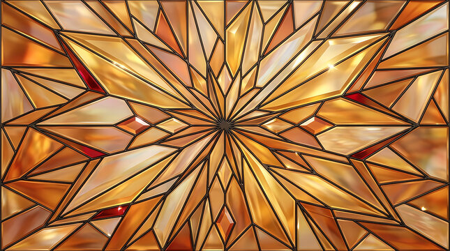Stained glass window panel with amber starburst geometric pattern starburst geometric decorative translucent soldered abstract