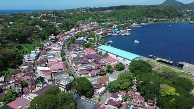 Aerial Panorama of Sabang, Aceh, Showing Coastal City and Tropical Mountain Landscape