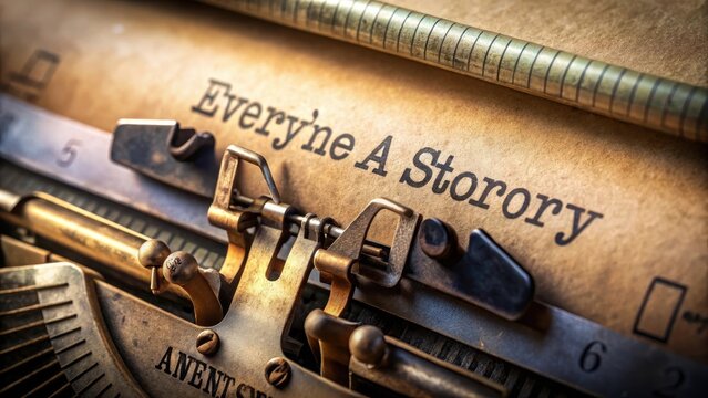 Everyone has a story typed words on a vintage typewriter old paper closeup my history