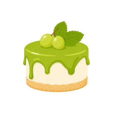 Delicious mini green grape cheesecake with matcha or lime glaze and mint leaves.