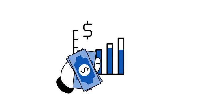 Hand Holding Dollar Bills with Growth Chart Illustration 2D animation