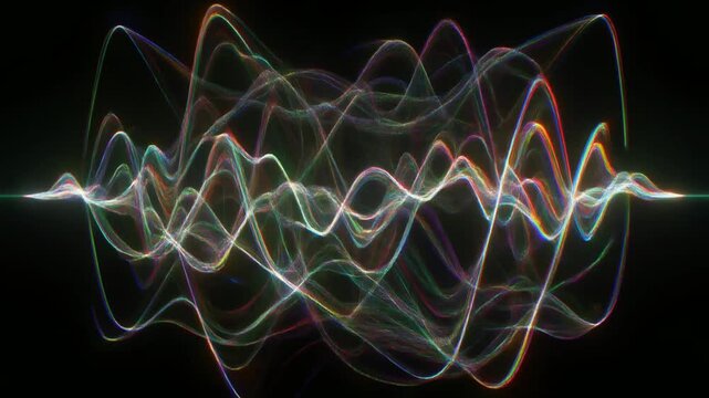 無数の光の波形が重なり合うカラフルな音の可視化