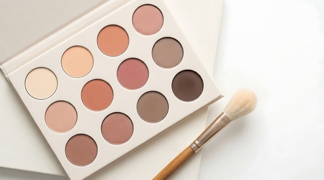Eyeshadow makeup palette with colorful powder shades and a professional cosmetic brush for beauty. easy eyeshadow looks