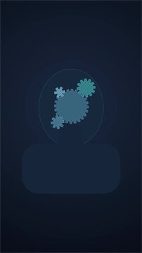 GABA neurotransmitter concept animation with rotating gears inside human head silhouette, neuroscience and brain activity