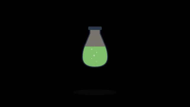 Magic potion bottle animation with bubbling color changing liquid, transparent background witch brew motion graphics overlay, seamless loop Halloween alchemy element with alpha channel