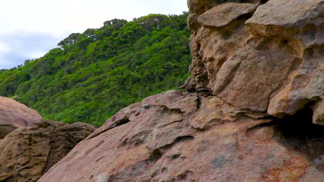 Rocks at Praia Lopes Mendes beach tropical island Ilha Grande Brazil.