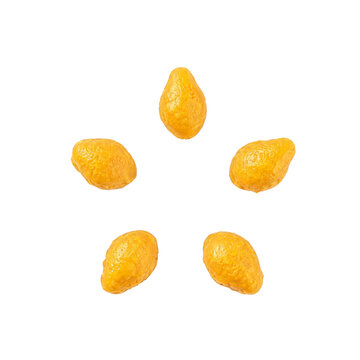Thai dessert isolated png with five golden fried dough balls arranged in circle on transparent background