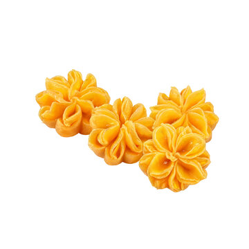 Thai dessert isolated on transparency background with bright yellow color and flower shape in png format