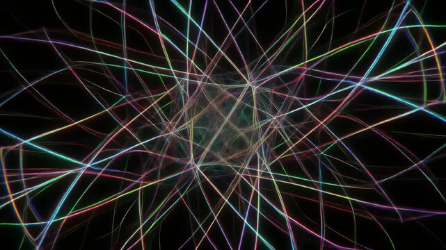 虹色の光の帯が織物のように絡み合う光景