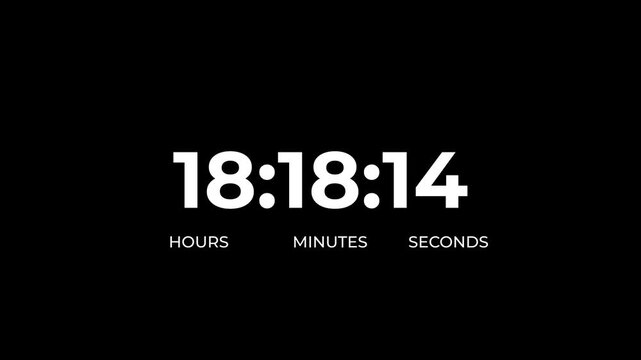 Countdown timer animation of 20 hours on transparent background with alpha channels