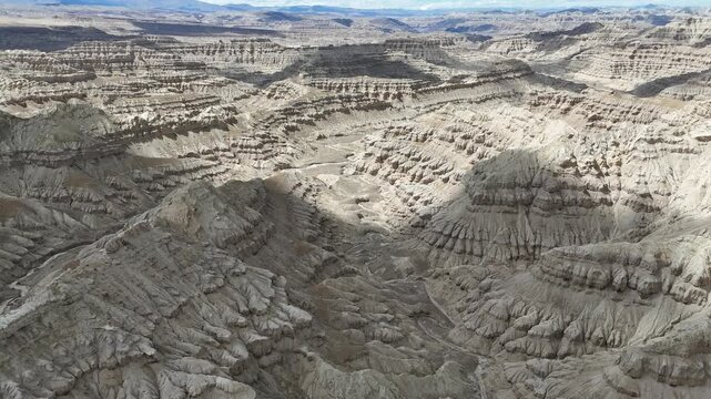 Aerial overview of Zanda Earth Forest and eroded badlands in Tibet, China