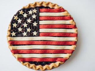 Fototapeta premium Delicious homemade American flag themed blueberry pie dessert