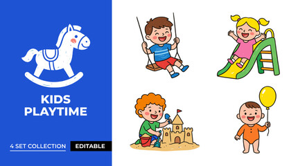 Fototapeta premium Premium 2D Vector Illustration Set Showcasing Children's Play Theme with Toys and Creative Activities
