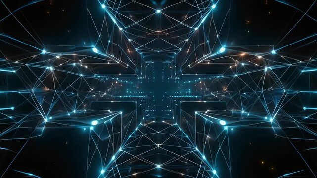 奥行きのある光のノードが立体的につながる光景