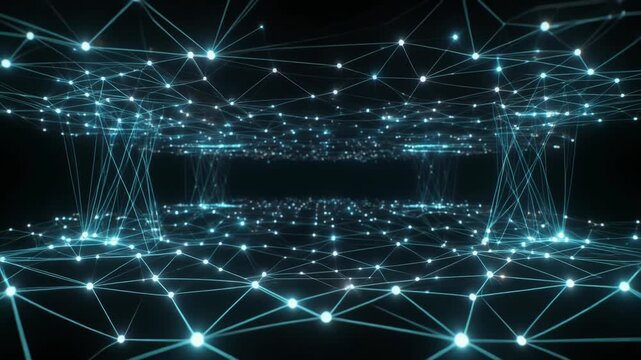 複雑に交差する光のノードネットワークの光景