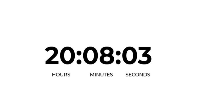22 hour countdown timer animation. Digital timer countdown animation 4k video with alpha channel