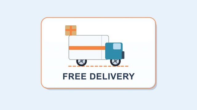 motion graphic animation of businessman hand showing free delivery sign with delivery truck and package