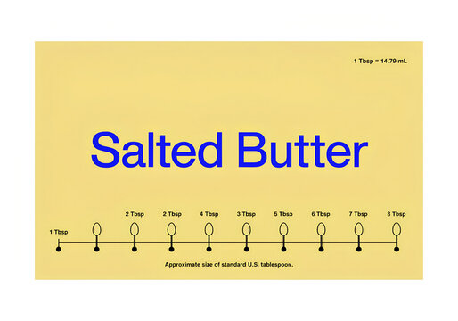 Instructional diagram showing tablespoon measurements for salted butter sticks isolated on white background
