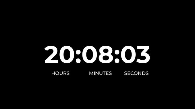 22 hour countdown timer animation. Digital timer countdown animation 4k video with alpha channel