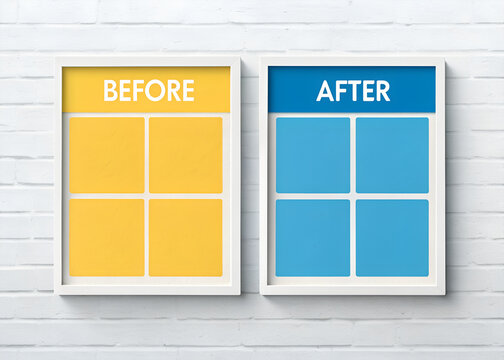 Before and after comparison window frames showing cleaning results with yellow and blue colors
