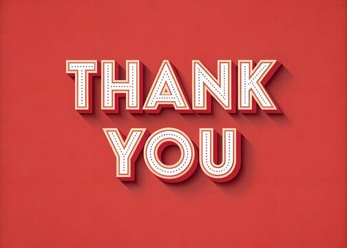 Thank you text with retro vintage 3d style letters on a solid red background