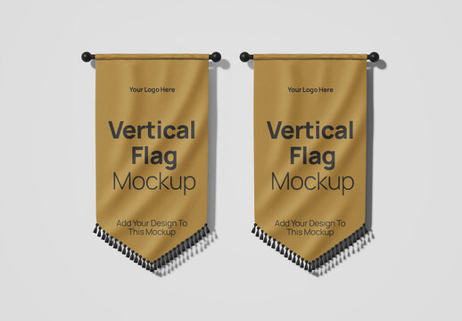 Wall Vertical Flag Mockup