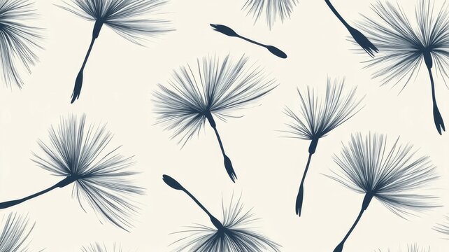 Abstract dandelion seeds floating pattern elegant minimalist wallpaper design for modern interior decorating and artistic backgrounds.
