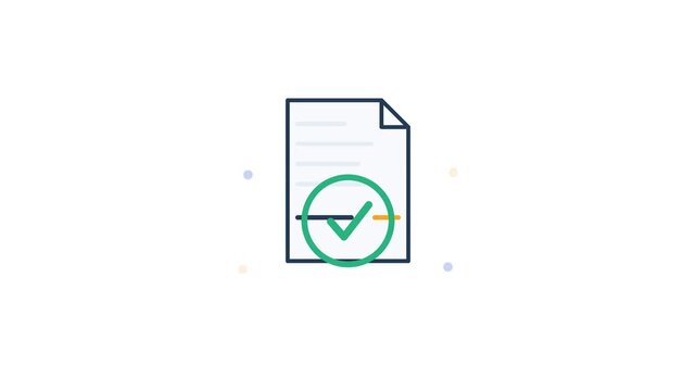 An invoice sheet slides upward while a green check mark draws itself over the
total amount area.