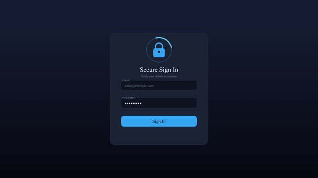 Online customer sign-up form motion graphic animation, secure login panel password entry for account access, digital interface and security concepts