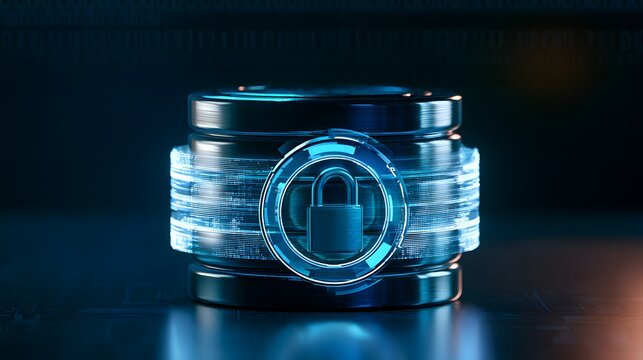 A secure database protected by a digital lock, illustrating enterprise information security and database protection.