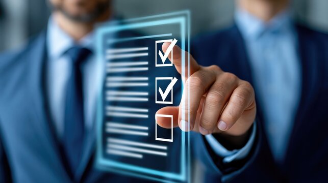 Businessman Selecting Checkbox in Virtual Document Concept