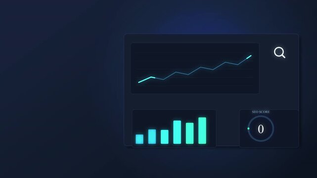 Motion graphic animation of technical seo analysis data charts and graphs, website optimization, coding development, online metrics